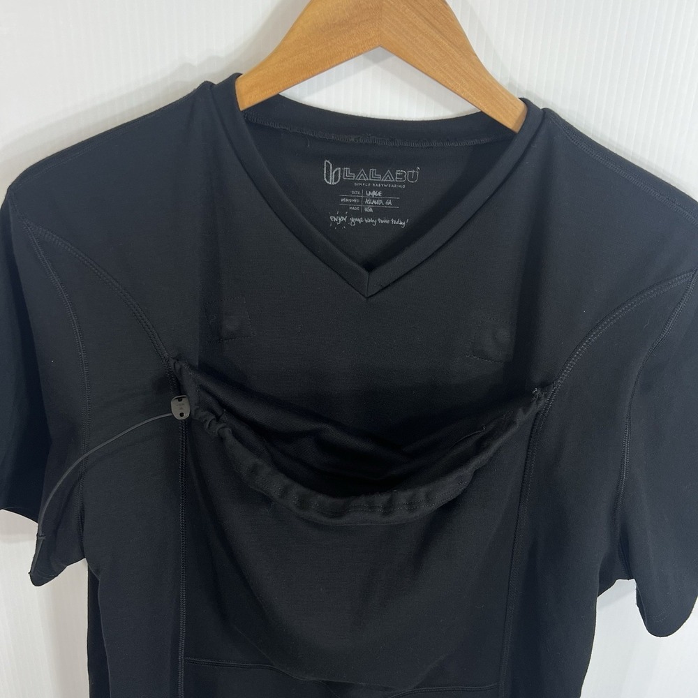 LALABU Dad Shirt Sz Large Black Kangaroo Pouch Built-In Mesh-Lined